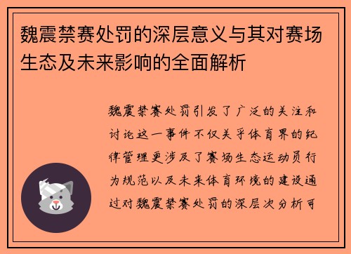 魏震禁赛处罚的深层意义与其对赛场生态及未来影响的全面解析